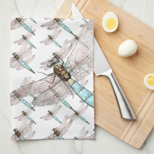 Dragonfly Air Force on White Theedoek (Quarter Fold)