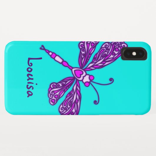 Dragonfly art aqua paarse douanenaam Case-Mate iPhone case (Achterkant (horizontaal))