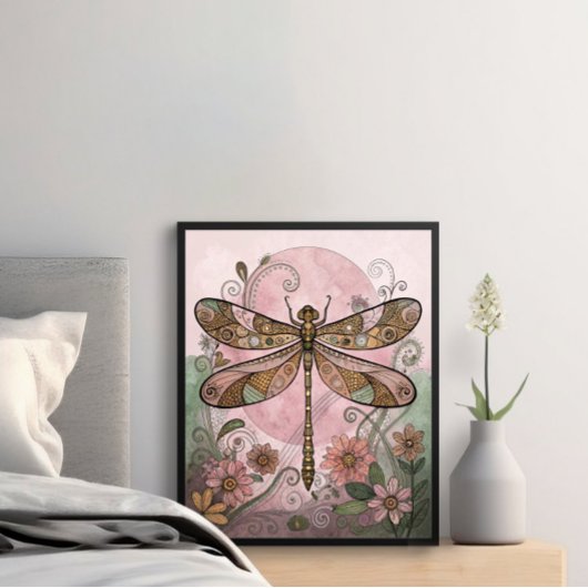 Dragonfly Art Print, Boho Wall Decor, Poster