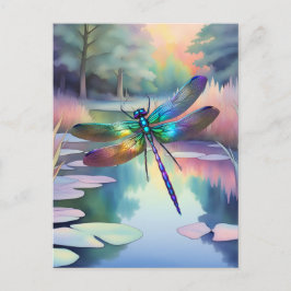 Dragonfly bij de vijver briefkaart
