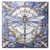 Dragonfly Blauw en Wit Glas in lood Bloem Tegeltje (Voorkant)