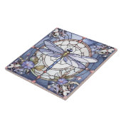 Dragonfly Blauw en Wit Glas in lood Bloem Tegeltje (Zijkant)