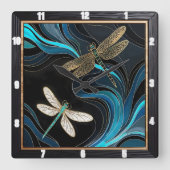 Dragonfly Blauwgroen Abstract Vierkante Klok (Voorkant)