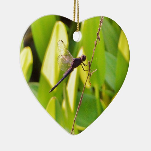 Dragonfly Blue en zwart op gras. Keramisch Ornament (Rechts)