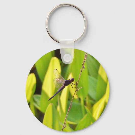 Dragonfly Blue en zwart op gras. Sleutelhanger (Voorkant)
