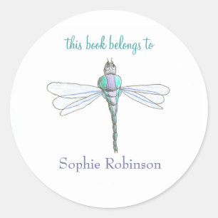 Dragonfly boekenplaat - "dit boek behoort toe" ronde sticker