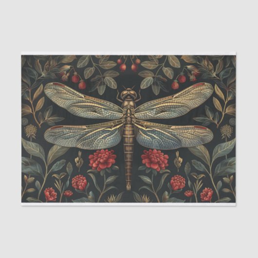 Dragonfly Botanische Bloemen Decoupage Tissuepapier (Voorkant)