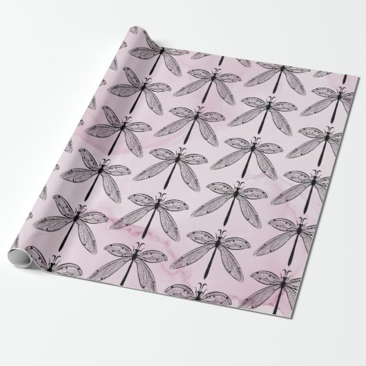 Dragonfly Bug Insect Lover Pink Cadeaupapier (Uitgerold)