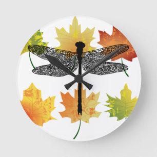 dragonfly Bug Insect Silhouette leaf art Ronde Klok