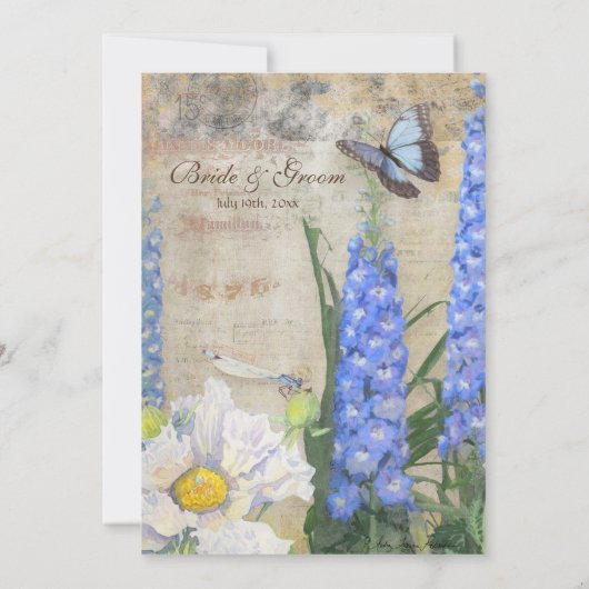 Dragonfly Butterfly Delphinium Couples Shower Kaart (Achterkant)