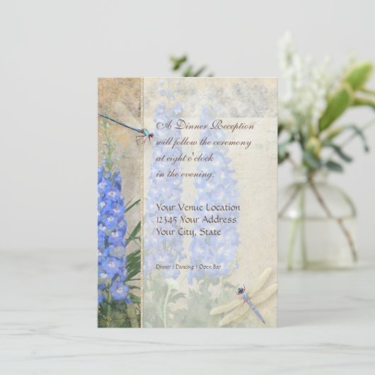 Dragonfly Butterfly Delphinium n Poppy Reception Kaart (Staand voorkant)