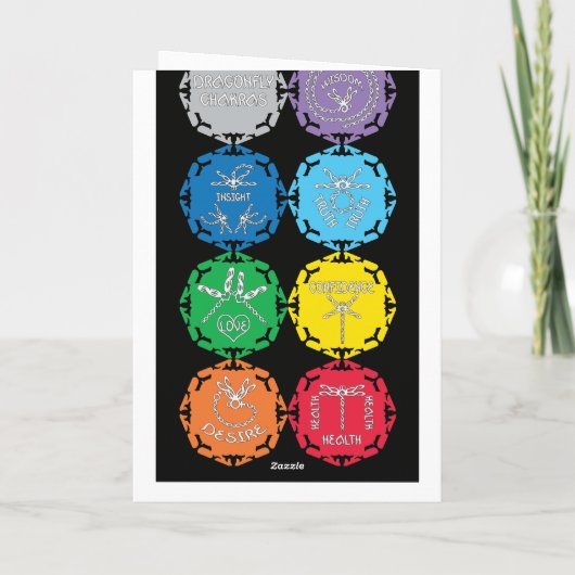 Dragonfly Chakras White Text Design Kaart (Achterkant)