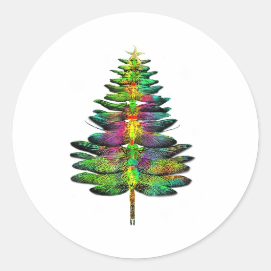 Dragonfly Christmas Tree Dragonfly Xmas Ronde Sticker (Voorkant)