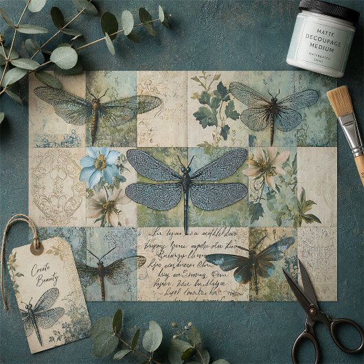 Dragonfly Collage Botanische Decoupage Tissuepapier