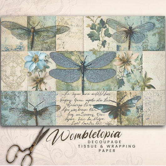 Dragonfly Collage Botanische Decoupage Tissuepapier