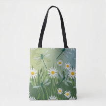 Dragonfly Daisies Shopping Errand Sac fourre-tout