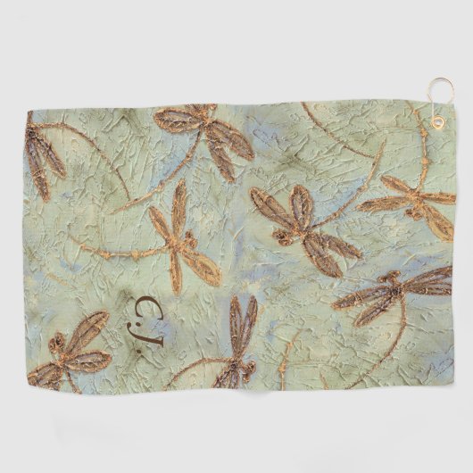 Dragonfly Dance Gold Golf Towel Golfhanddoek (Horizontaal)