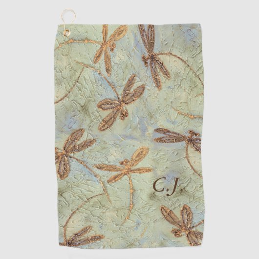 Dragonfly Dance Gold Golf Towel Golfhanddoek (Voorkant)