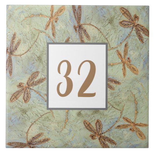 Dragonfly Dance Gold Tile Number Tegeltje (Voorkant)