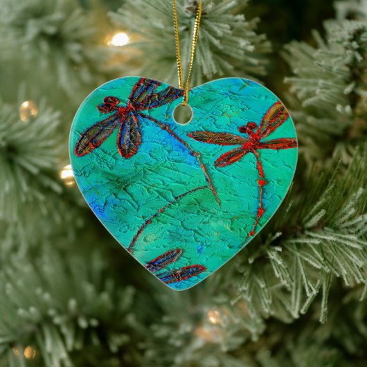 Dragonfly Dance Heart kerstversiering Aangepast Keramisch Ornament (Boom)