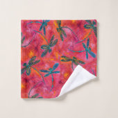 Dragonfly Dance Hot Fuchsia Bath Set Bad Handdoek (Wasdoekje)