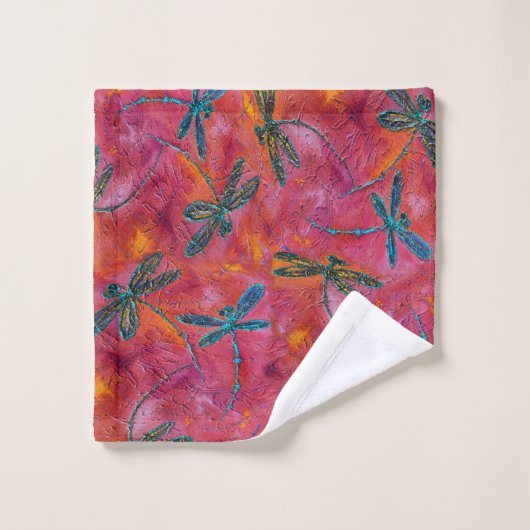 Dragonfly Dance Hot Fuchsia Bath Set Bad Handdoek (Wasdoekje)