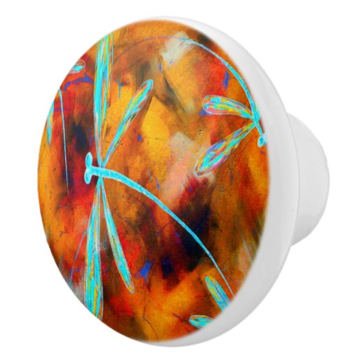 Dragonfly Desert Rood & Sinaasappel Flit Keramische Knop (Rechts)