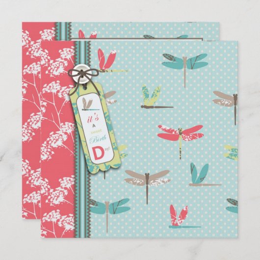 Dragonfly Dreams Invitation Square Kaart (Voorkant / Achterkant)