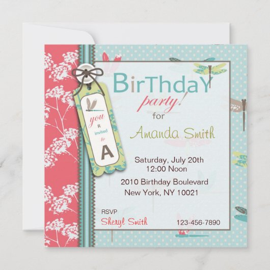 Dragonfly Dreams Invitation Square Kaart (Achterkant)