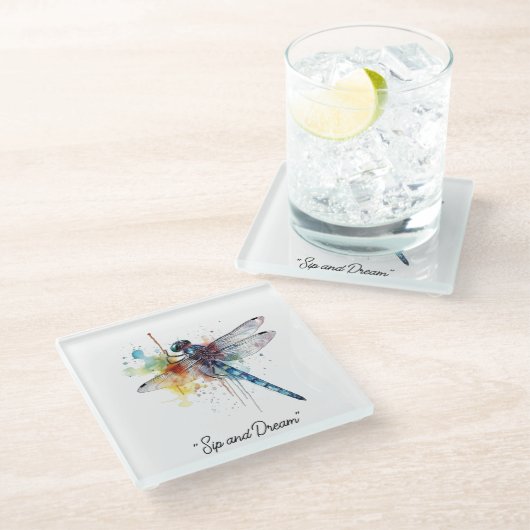 Dragonfly Dreamscape, custom Glazen Onderzetter (Schuin)