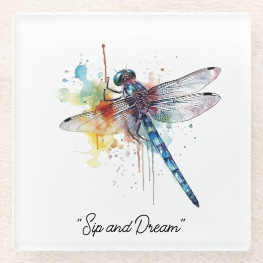Dragonfly Dreamscape, custom Glazen Onderzetter (Voorkant)