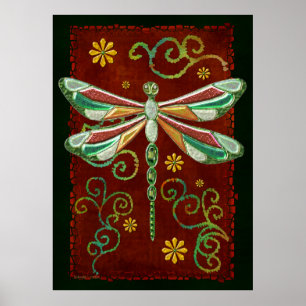 Dragonfly Elegant Jeweled 2 Folk Art Poster