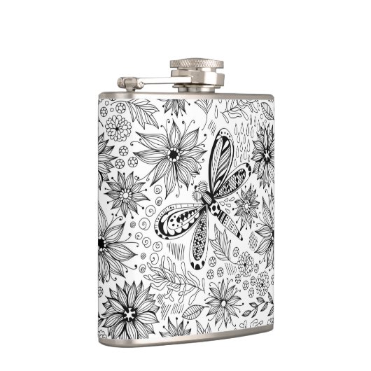 Dragonfly en bloemen heupfles (Rechts)