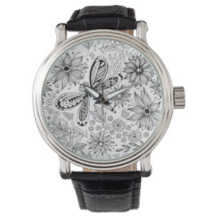 Dragonfly en bloemen horloge