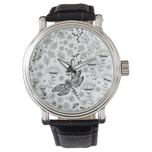 Dragonfly en bloemen horloge