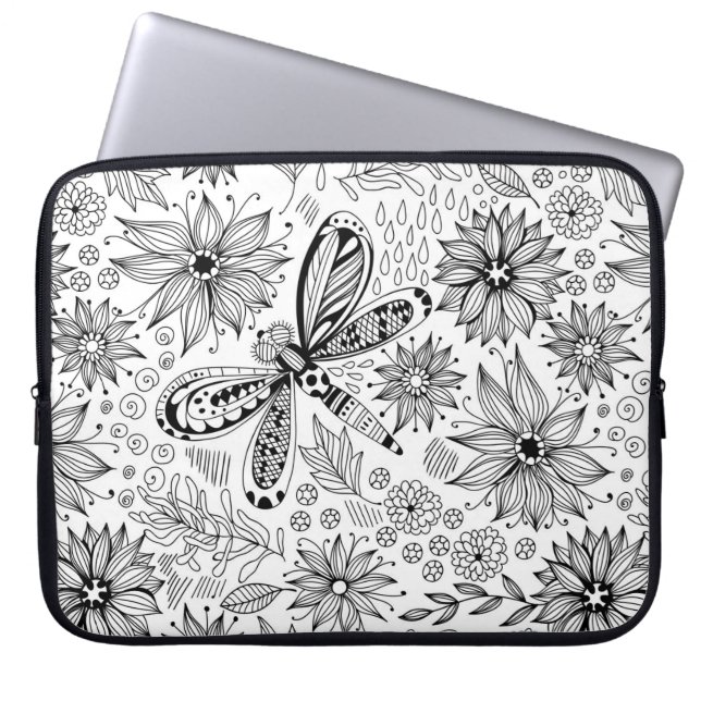 Dragonfly en bloemen laptop sleeve (Voorkant)