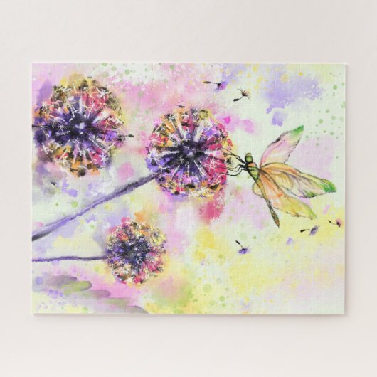 Dragonfly en Dandelions - Waterverf schilderen  Legpuzzel (Horizontaal)