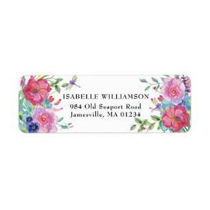 Dragonfly en Floral Retouradreslabels Etiket