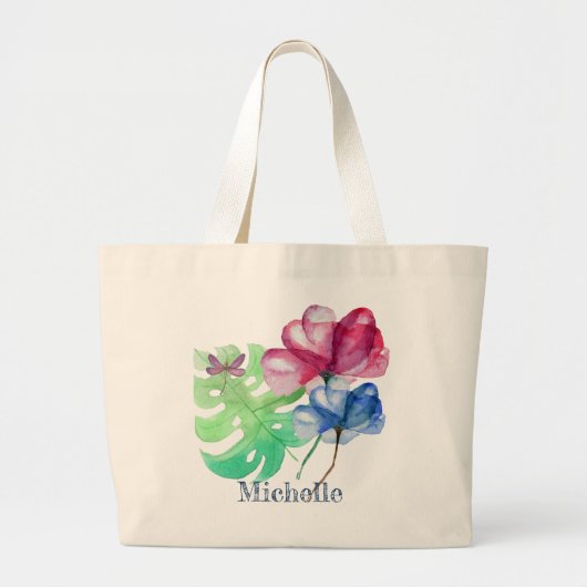 Dragonfly en Floral Waterverf Grote Tote Bag (Voorkant)