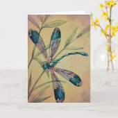 Dragonfly en Foliage Waterverf Art Kaart (Gele Bloem)