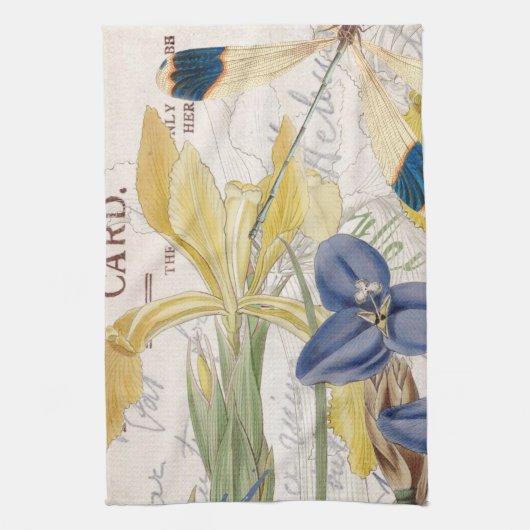 Dragonfly en Irises Theedoek (Verticaal)
