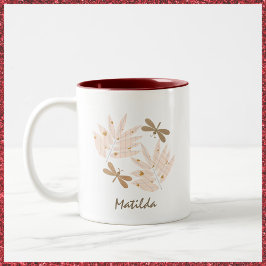 dragonfly en Leaves Feminine Tweekleurige Koffiemok