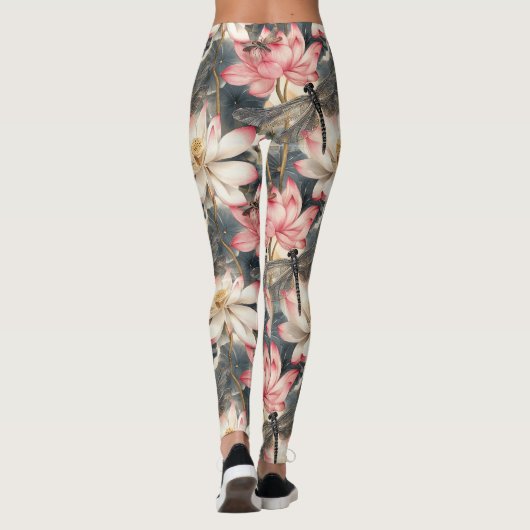 Dragonfly en Lichtroze Lotus Design Leggings (Achterkant)