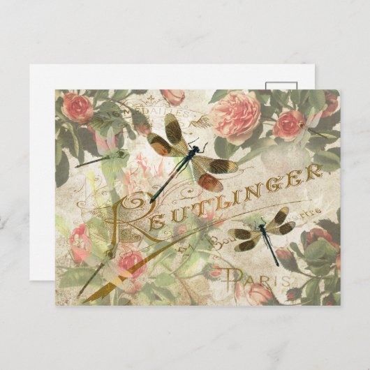 dragonfly en Rozen Briefkaart (Voorkant / Achterkant)