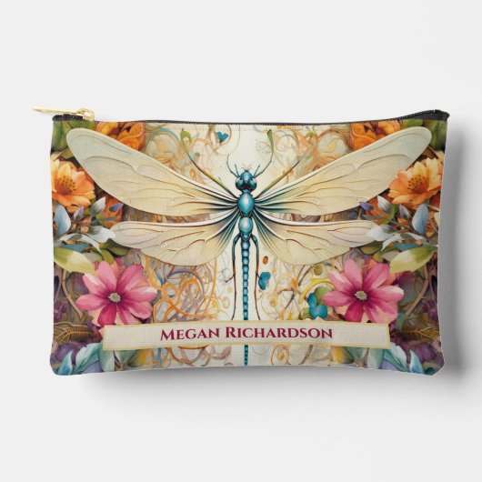 Dragonfly en wilde bloemen met naam klein etui (Voorkant)