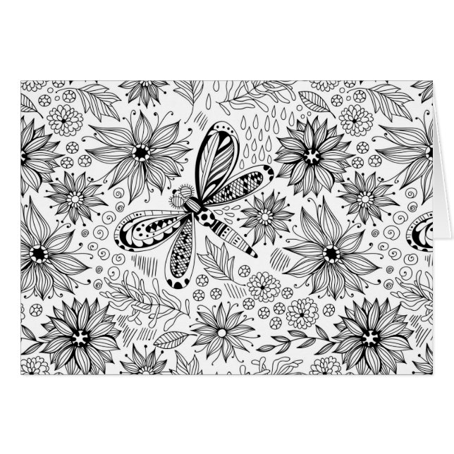 Dragonfly et doodle de fleurs (Devant horizontal)