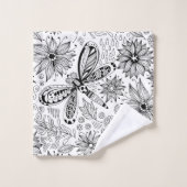Dragonfly et doodle de fleurs (Gant de toilette)
