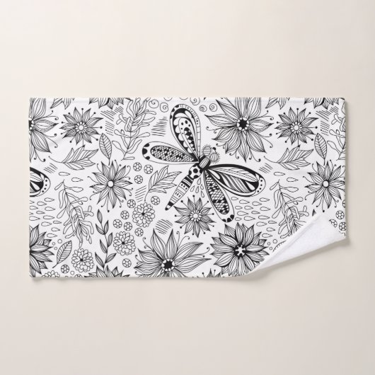 Dragonfly et doodle de fleurs (Serviette à main)