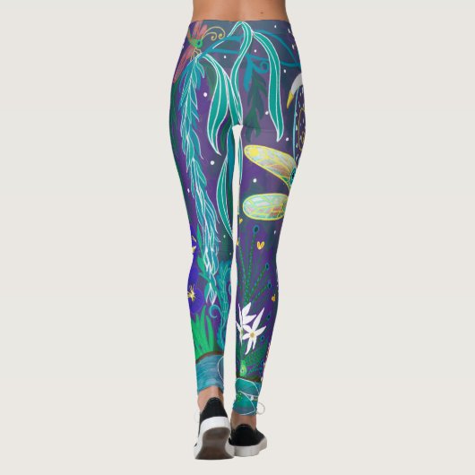 Dragonfly Evil Eye Pond Lotus Willow Tree Leggings (Achterkant)