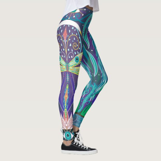 Dragonfly Evil Eye Pond Lotus Willow Tree Leggings (Rechts)